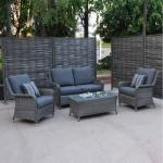 طقم أثاث خارجي 4 قطع حديد و الرتان - أزرق و رمادي
