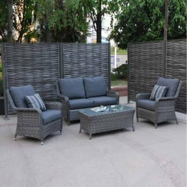 طقم أثاث خارجي 4 قطع حديد و الرتان - أزرق و رمادي