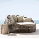 Round rattan outdoor sofa, 150×120×75cm - Brown