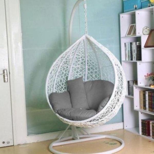 كرسي معلق فردي بلاستيك رتان - أبيض