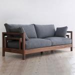 كنبة مقعدين خشب موسكى وكتان - بني و رمادي