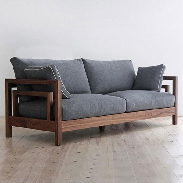 كنبة مقعدين خشب موسكى وكتان - بني و رمادي