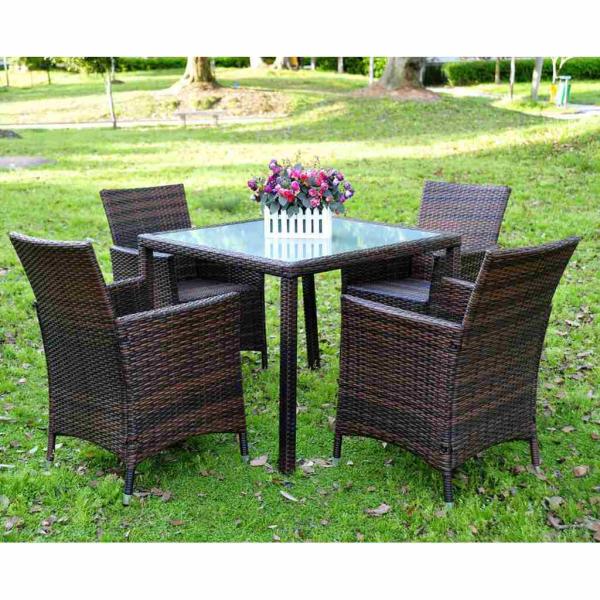 طقم أثاث خارجي بلاستيك رتان 5 قطع - بني