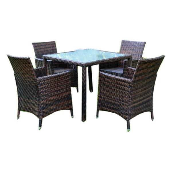 طقم أثاث خارجي بلاستيك رتان 5 قطع - بني