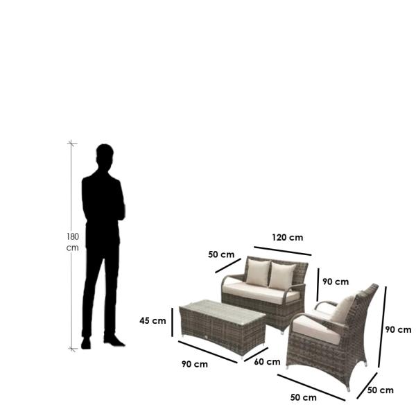 طقم كنبة خارجية بلاستيك رتان 4 قطع - بني