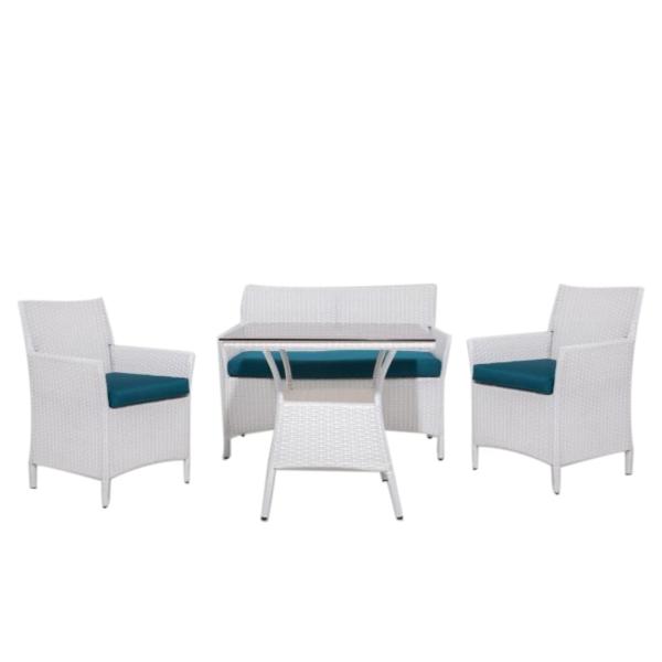 طقم أثاث خارجي بلاستيك رتان 4 قطع - أبيض