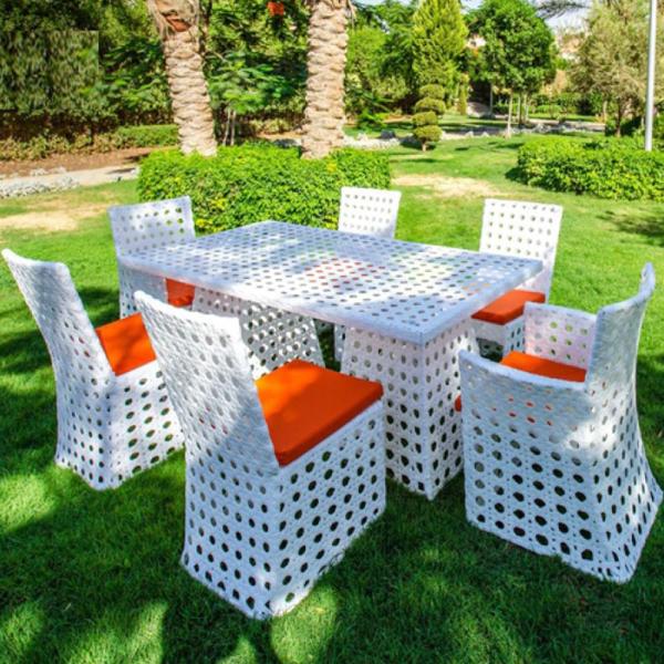 طقم أثاث خارجي رتان 7 قطع - أبيض