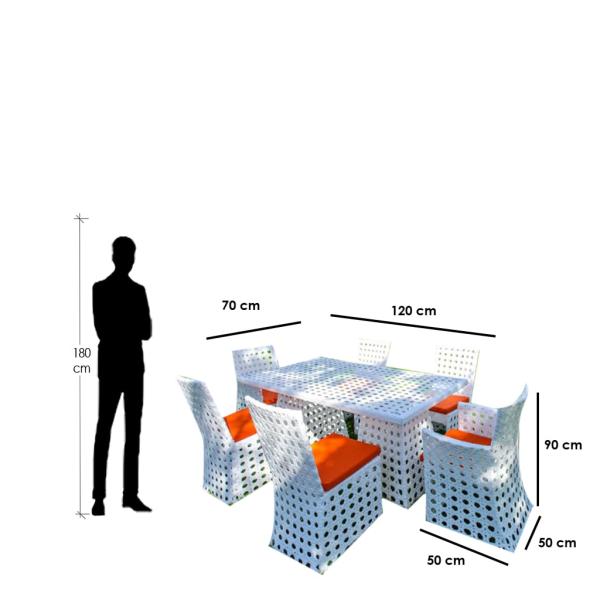 طقم أثاث خارجي رتان 7 قطع - أبيض