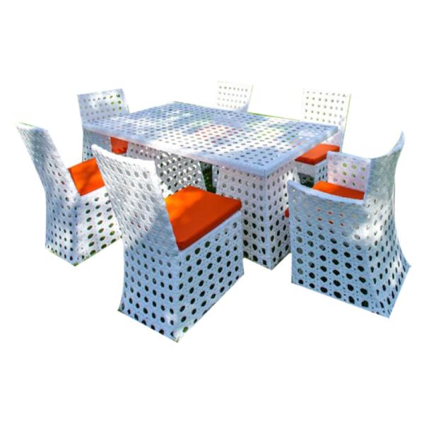 طقم أثاث خارجي رتان 7 قطع - أبيض