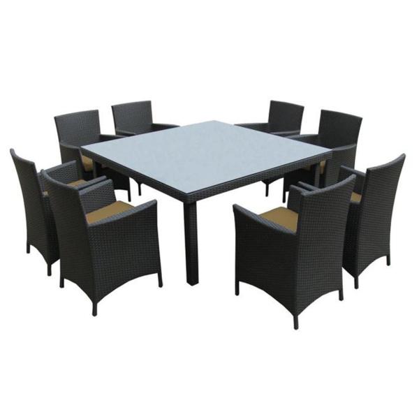 طقم أثاث خارجي رتان 9 قطع - أسود