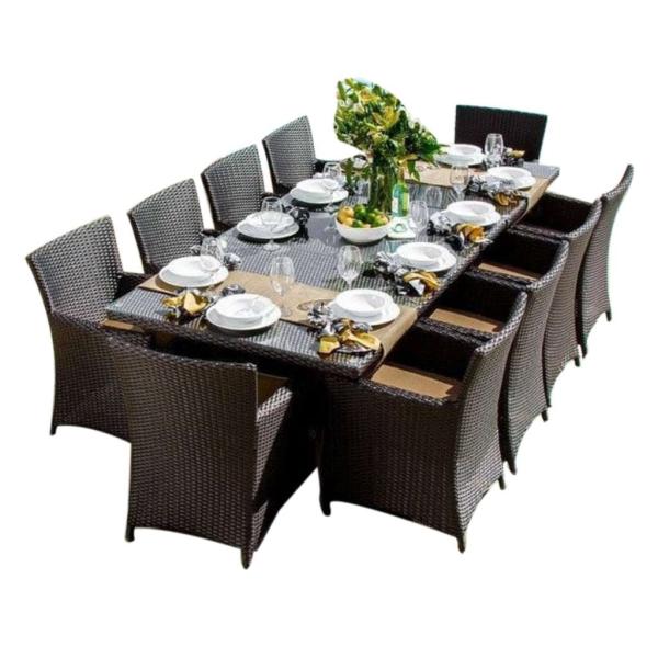 طقم أثاث خارجي رتان 10 قطع - بني