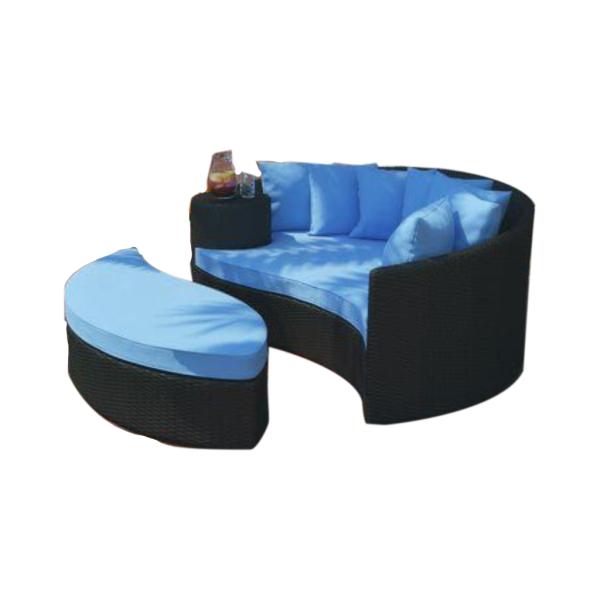 طقم كنبة خارجية قطعتين رتان - أسود و أزرق
