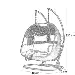 كرسي معلق زوجي راتان - أسود و رمادي