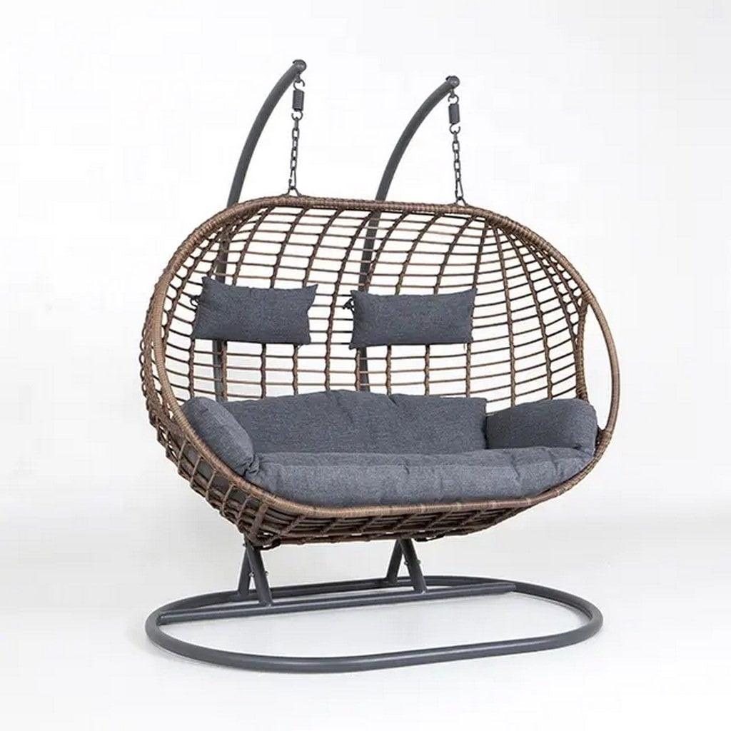 كرسي معلق زوجي راتان - رمادي و بيج