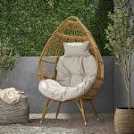 كرسي خارجي راتان - بيج و أوف وايت