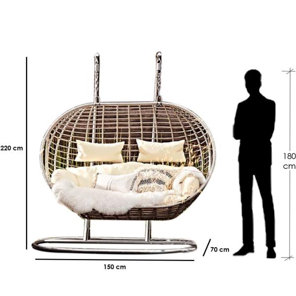 كرسي معلق فردي رتان - بني