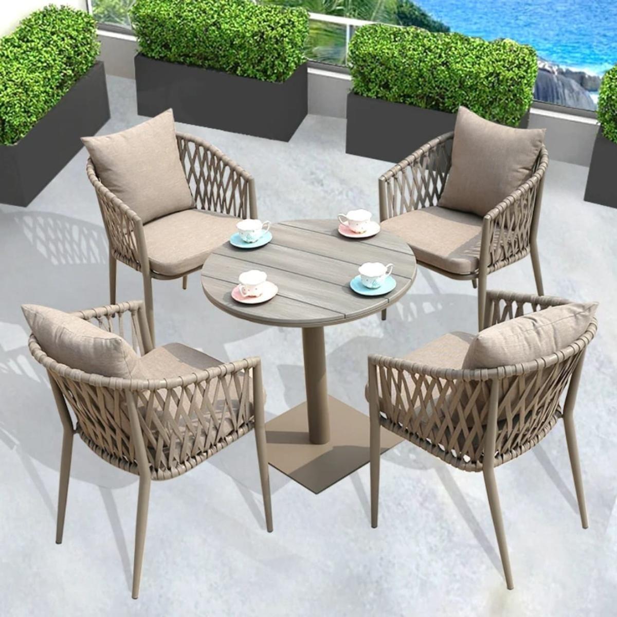 طقم أثاث خارجي حديد و قماش مقاوم للماء 5 قطع - بيج