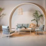 طقم أثاث خارجي حديد و قماش مقاوم للماء 4 قطع - ابيض و رمادي