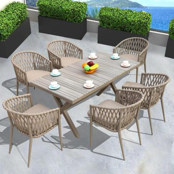 طقم أثاث خارجي حديد و قماش مقاوم للماء 7 قطع - بيج