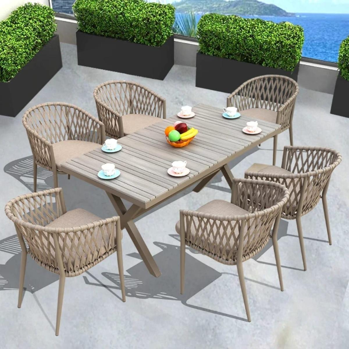 طقم أثاث خارجي حديد و قماش مقاوم للماء 7 قطع - بيج