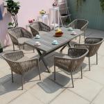 طقم أثاث خارجي حديد و قماش مقاوم للماء 7 قطع - بيج