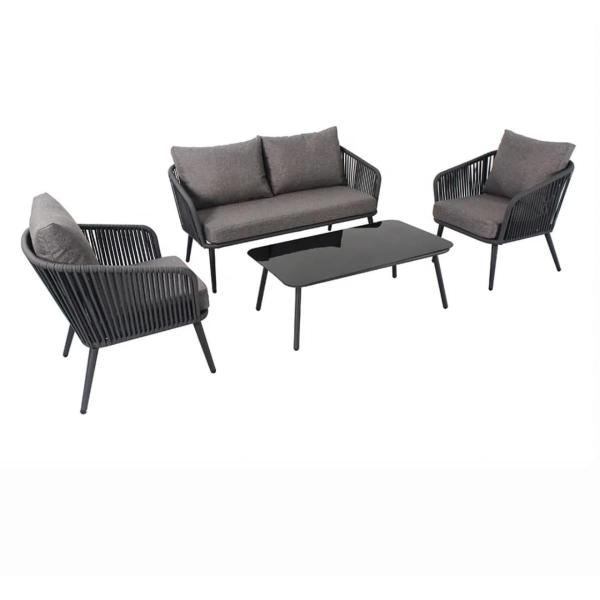 طقم أثاث خارجي حديد و قماش مقاوم للماء 4 قطع -اسود