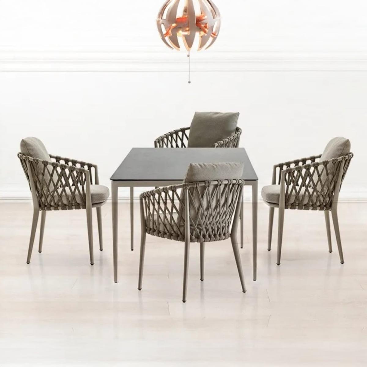 طقم أثاث خارجي حديد و قماش مقاوم للماء 5 قطع -بيج