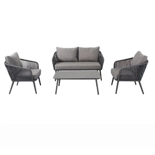 طقم أثاث خارجي حديد و قماش مقاوم للماء 4 قطع -رمادي