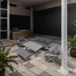 طقم أثاث خارجي حديد و قماش مقاوم للماء 5 قطع -رمادي