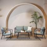 طقم أثاث خارجي حديد و قماش مقاوم للماء 4 قطع - أسود