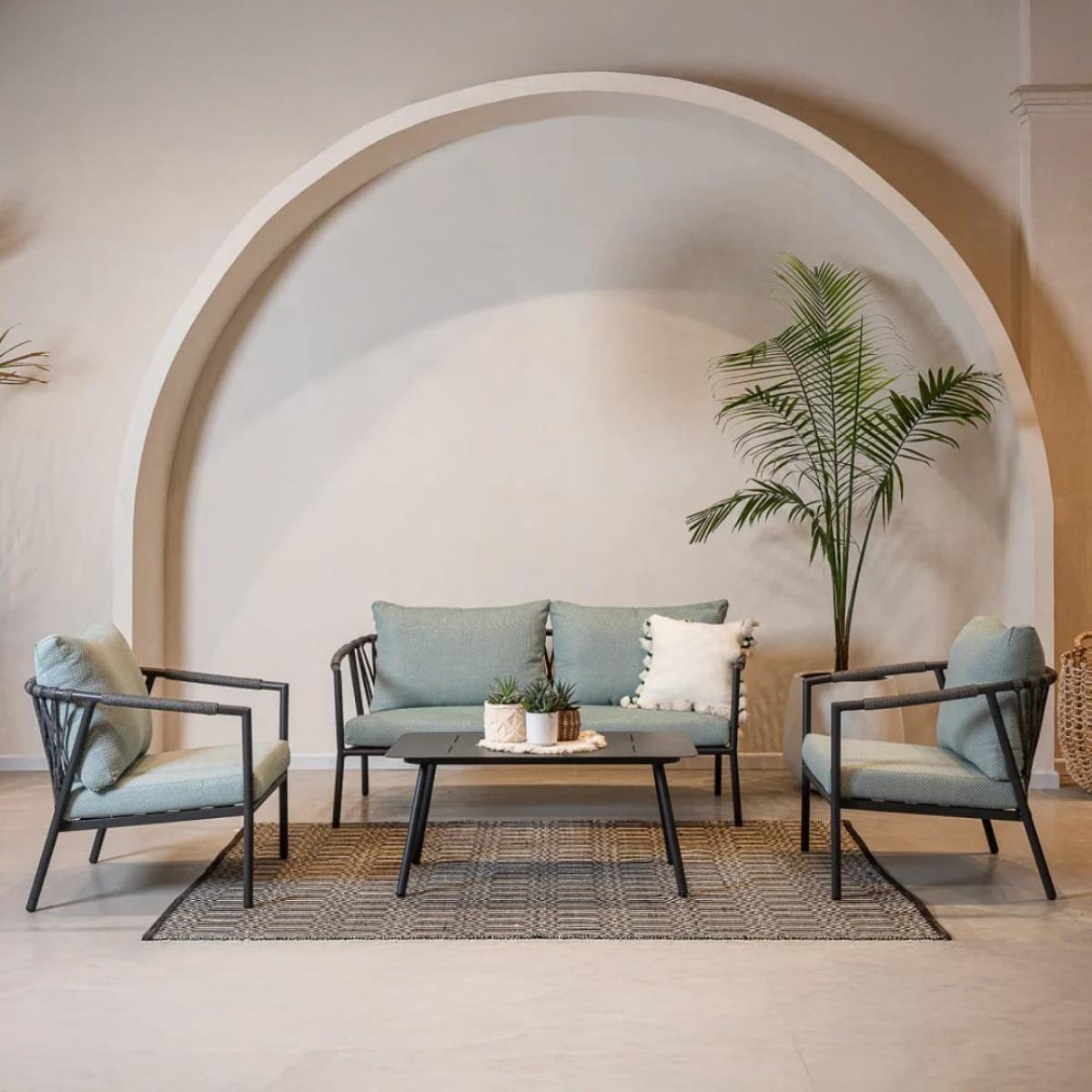 طقم أثاث خارجي حديد و قماش مقاوم للماء 4 قطع - أسود