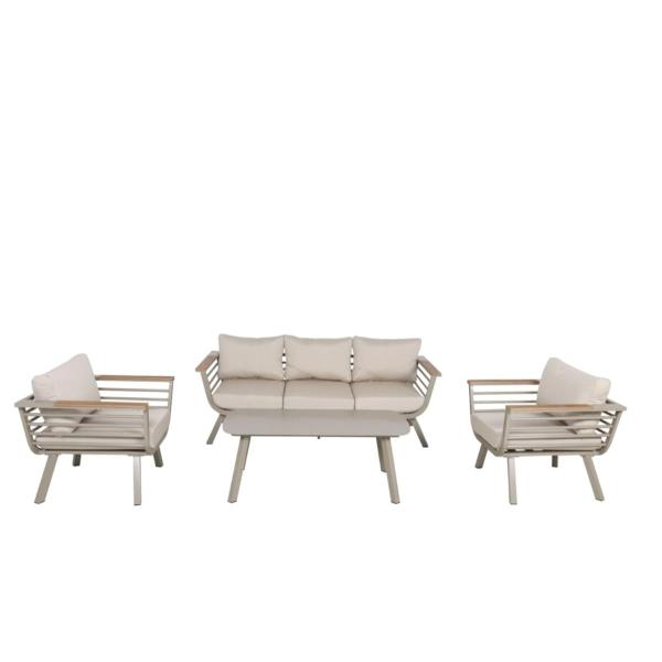 طقم أثاث خارجي حديد و قماش مقاوم للماء 4 قطع - بيج