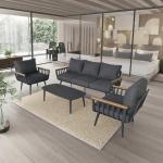 طقم أثاث خارجي حديد و قماش مقاوم للماء 4 قطع - رمادي