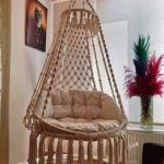 أرجوحة مكرمية معلقة إطار معدني و حبال من القطن - بيج