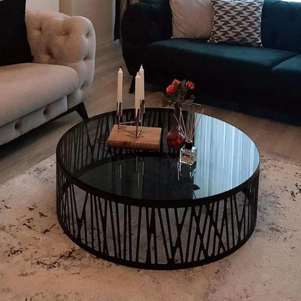 ترابيزة قهوة ستيل و زجاج أسود - 40×75 سم