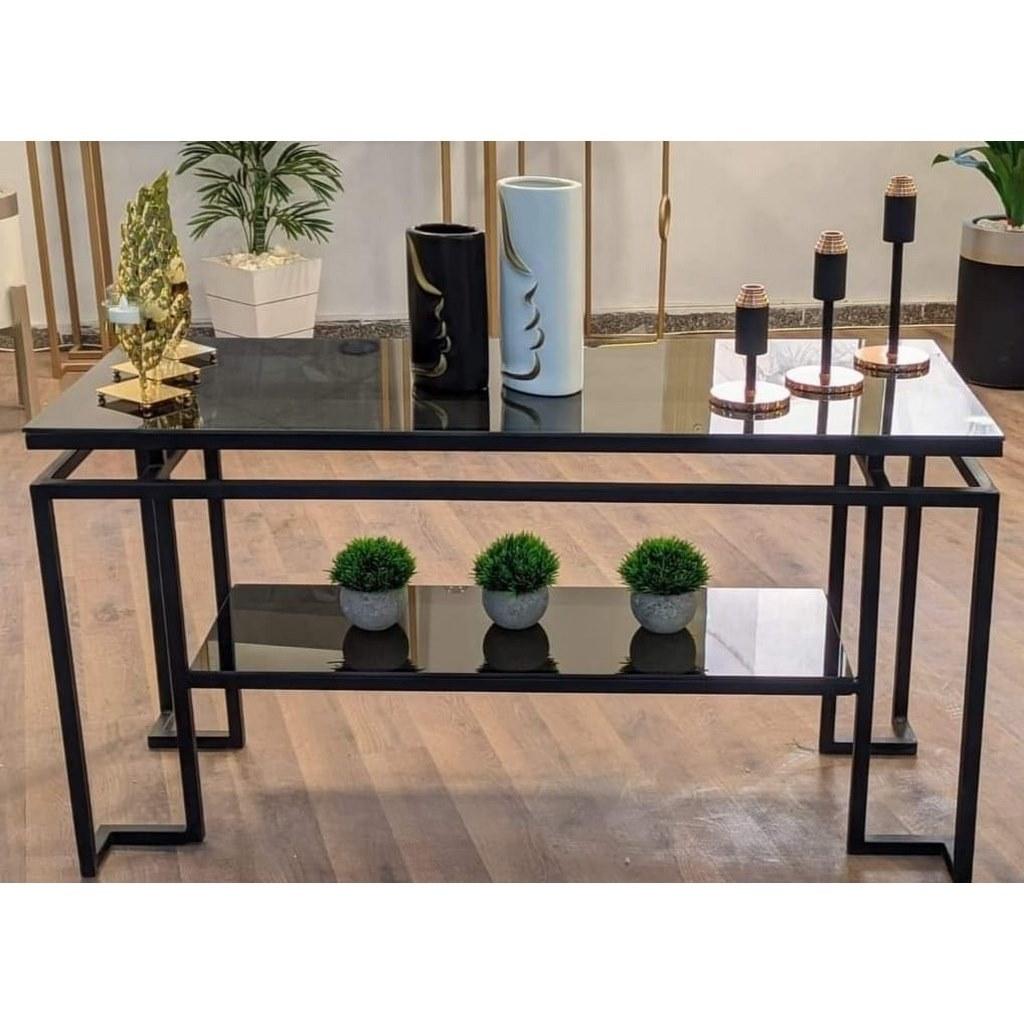 كونسول حديد و زجاج اسود - 90×40×120 سم