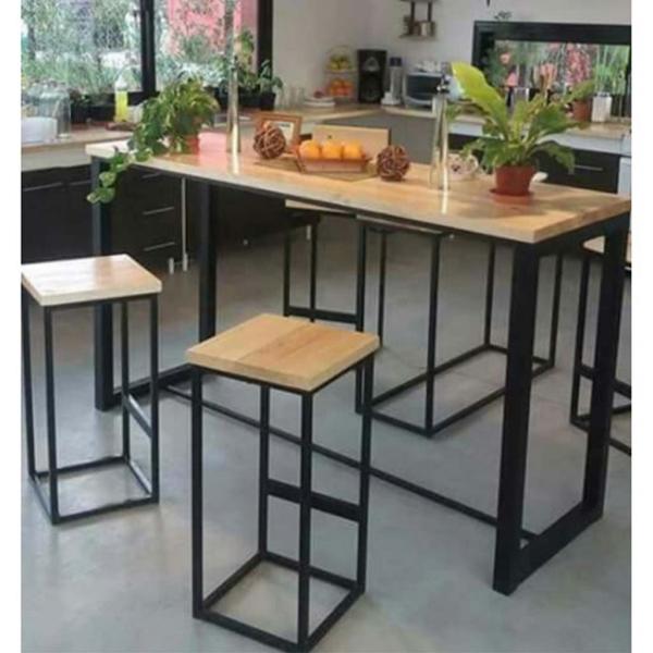 سفرة و 4 كراسي بار ستيل وام دي اف بيج وأسود