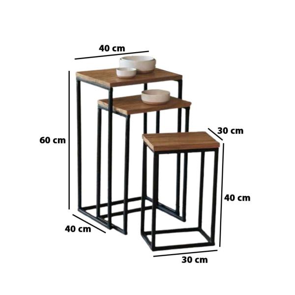 طقم ترابيزات جانبية ستيل 3 قطع - أسود وبني