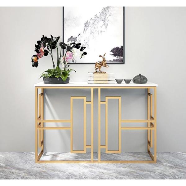 كونسول ستيل و رخام ذهبي و أبيض - 90×40×120 سم