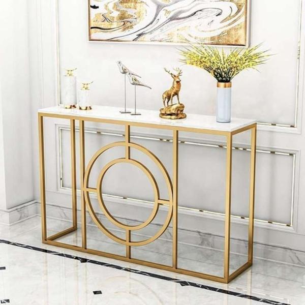 كونسول ستيل و رخام ذهبي و أبيض - 90×40×120 سم