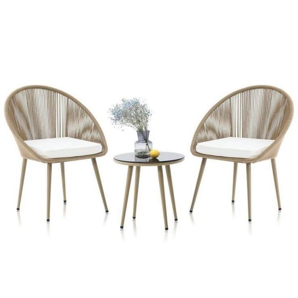 طقم أثاث خارجي حديد و خيط دوبار 3 قطعة - بيج