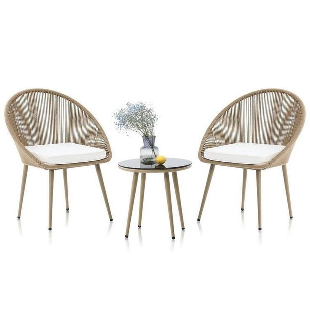 طقم أثاث خارجي حديد و خيط دوبار 3 قطعة - بيج