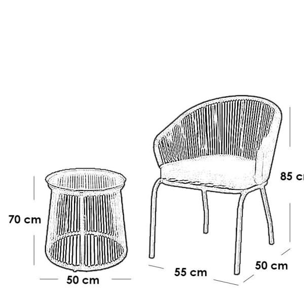 طقم أثاث خارجي حديد و خيط دوبار 3 قطعة - أسود و رمادي