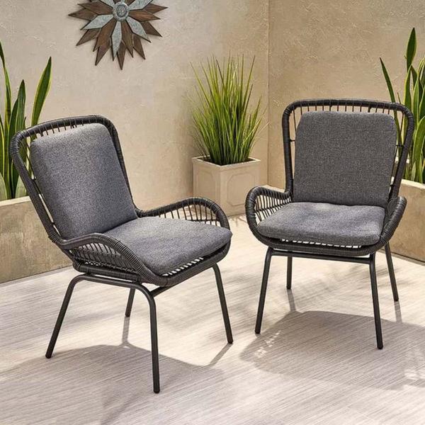 طقم كراسي خارجي راتان وحديد وجاكوار قطعتين - أسود ورمادي