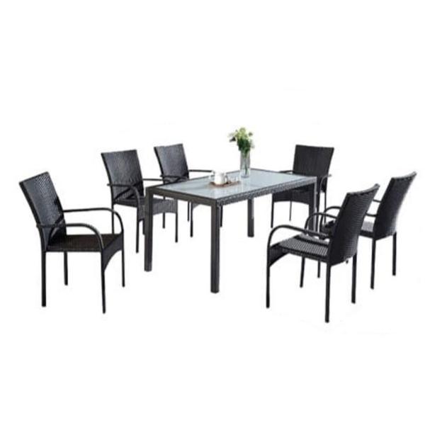 طقم أثاث خارجي حديد وراتان 7 قطع - اسود