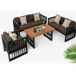 طقم أثاث خارجي حديد و خشب عزيزي 4 قطع - أسود