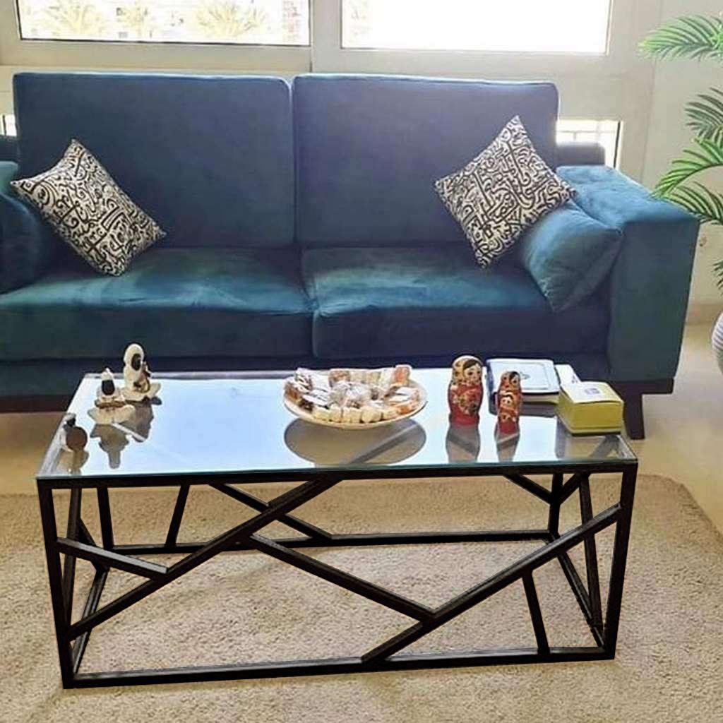 ترابيزة قهوة حديد و زجاج أسود - 50×90×40 سم