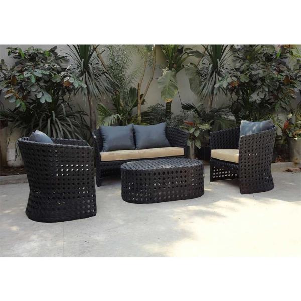 طقم أثاث خارجى رتان و قماش جاكور 4 قطع - أسود