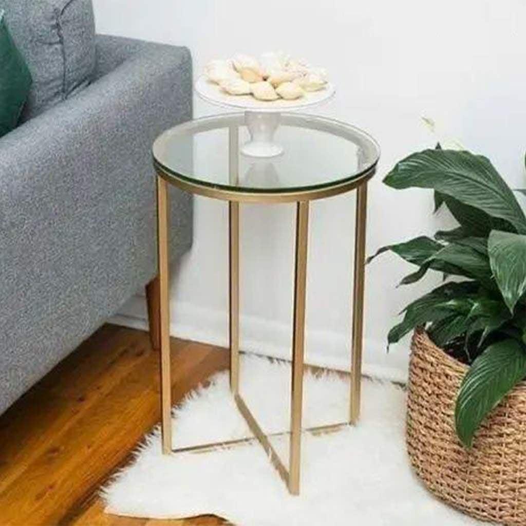 ترابيزة جانبية ستيل و زجاج ذهبي - 60×50×50 سم