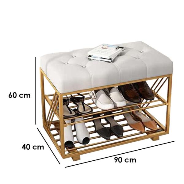 بانكت جزامة ستيل وقطيفة 50×40×90×38 سم - اوف وايت وذهبي